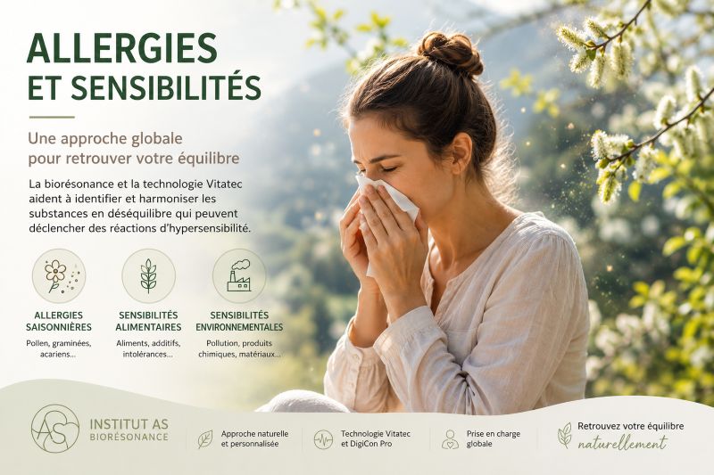 Allergies et sensibilités accompagnées par la biorésonance Vitatec à l'Institut AS à Champagne.