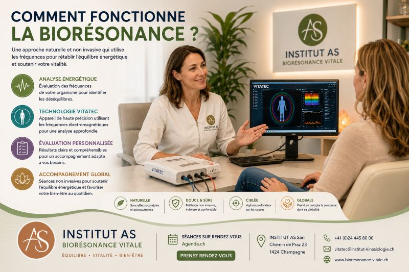 Illustration du fonctionnement de la biorésonance avec un bilan énergétique réalisé grâce à la technologie Vitatec.