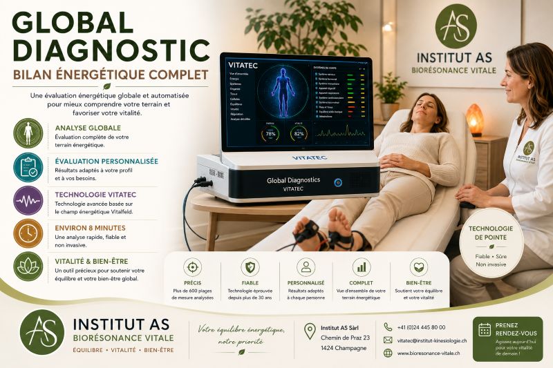 Global Diagnostic Vitatec utilisé pour réaliser un bilan énergétique complet et personnalisé à l'Institut AS.
